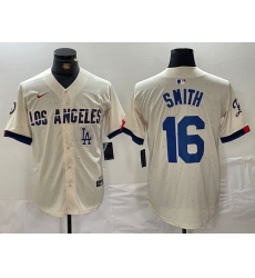Men Los Angeles Dodgers 16 Will Smith Cream Stitched Baseball Jersey 2