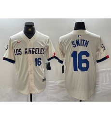 Men Los Angeles Dodgers 16 Will Smith Cream Stitched Baseball Jersey 6