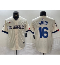Men Los Angeles Dodgers 16 Will Smith Cream Stitched Baseball Jersey
