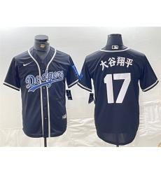Men Los Angeles Dodgers 17 Shohei Ohtani Black Cool Base With Patch Stitched Baseball Jersey I