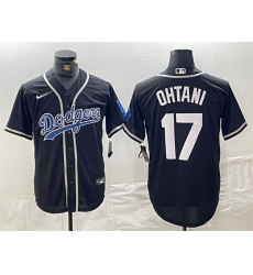 Men Los Angeles Dodgers 17 Shohei Ohtani Black Cool Base With Patch Stitched Baseball Jersey II
