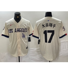 Men Los Angeles Dodgers 17 Shohei Ohtani Cream Stitched Baseball Jersey 1 I