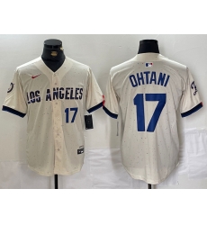 Men Los Angeles Dodgers 17 Shohei Ohtani Cream Stitched Baseball Jersey 1 II