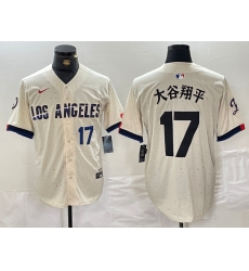 Men Los Angeles Dodgers 17 Shohei Ohtani Cream Stitched Baseball Jersey 2 I