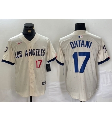 Men Los Angeles Dodgers 17 Shohei Ohtani Cream Stitched Baseball Jersey 2 II