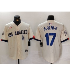 Men Los Angeles Dodgers 17 Shohei Ohtani Cream Stitched Baseball Jersey 3 I