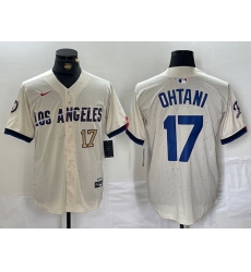 Men Los Angeles Dodgers 17 Shohei Ohtani Cream Stitched Baseball Jersey 3 II