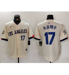 Men Los Angeles Dodgers 17 Shohei Ohtani Cream Stitched Baseball Jersey 4