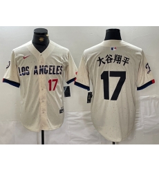 Men Los Angeles Dodgers 17 Shohei Ohtani Cream Stitched Baseball Jersey 6 II