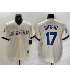 Men Los Angeles Dodgers 17 Shohei Ohtani Cream Stitched Baseball Jersey II