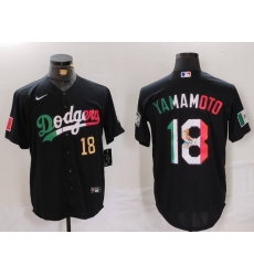 Men Los Angeles Dodgers 18 Yoshinobu Yamamoto Black Mexico Cool Base Stitched Baseball Jersey 1