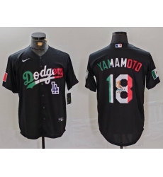 Men Los Angeles Dodgers 18 Yoshinobu Yamamoto Black Mexico Cool Base Stitched Baseball Jersey 2