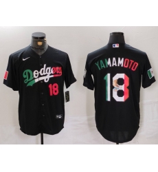 Men Los Angeles Dodgers 18 Yoshinobu Yamamoto Black Mexico Cool Base Stitched Baseball Jersey 3