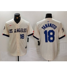 Men Los Angeles Dodgers 18 Yoshinobu Yamamoto Cream Stitched Baseball Jersey 1