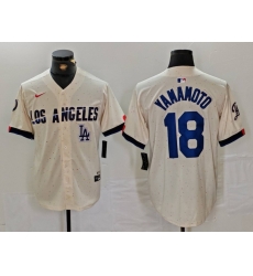 Men Los Angeles Dodgers 18 Yoshinobu Yamamoto Cream Stitched Baseball Jersey 4