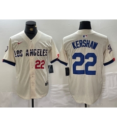Men Los Angeles Dodgers 22 Clayton Kershaw Cream Stitched Baseball Jersey 1