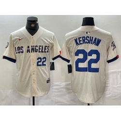 Men Los Angeles Dodgers 22 Clayton Kershaw Cream Stitched Baseball Jersey 2