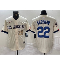 Men Los Angeles Dodgers 22 Clayton Kershaw Cream Stitched Baseball Jersey 3