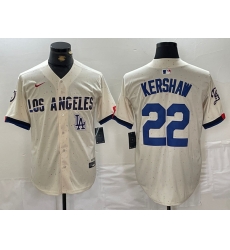 Men Los Angeles Dodgers 22 Clayton Kershaw Cream Stitched Baseball Jersey 4