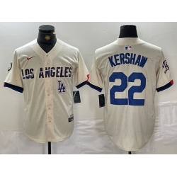 Men Los Angeles Dodgers 22 Clayton Kershaw Cream Stitched Baseball Jersey 4