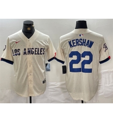 Men Los Angeles Dodgers 22 Clayton Kershaw Cream Stitched Baseball Jersey