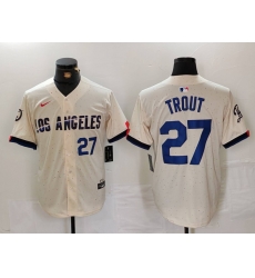Men Los Angeles Dodgers  27 Mike Trout Cream 2024 City Connect Limited Stitched Baseball Jersey 1