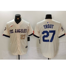 Men Los Angeles Dodgers  27 Mike Trout Cream 2024 City Connect Limited Stitched Baseball Jersey 5