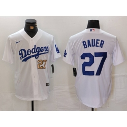 Men Los Angeles Dodgers 27 Trevor Bauer White Stitched Baseball Jersey 2