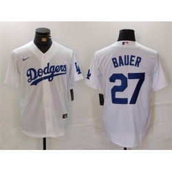 Men Los Angeles Dodgers 27 Trevor Bauer White Stitched Baseball Jersey