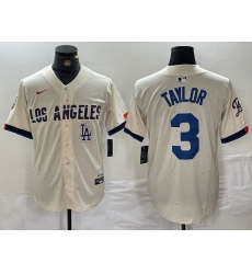 Men Los Angeles Dodgers 3 Chris Taylor Cream Stitched Baseball Jersey 1