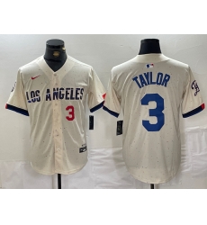 Men Los Angeles Dodgers 3 Chris Taylor Cream Stitched Baseball Jersey 3