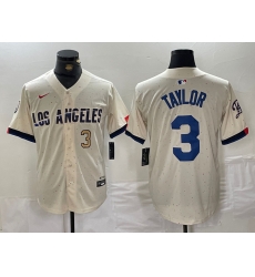 Men Los Angeles Dodgers 3 Chris Taylor Cream Stitched Baseball Jersey 5