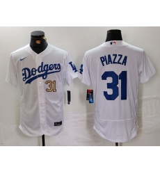 Men Los Angeles Dodgers 31 Mike Piazza White Flex Base Stitched Baseball Jersey 3