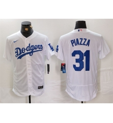 Men Los Angeles Dodgers 31 Mike Piazza White Flex Base Stitched Baseball Jersey