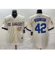 Men Los Angeles Dodgers 42 Jackie Robinson Cream Stitched Baseball Jersey 1
