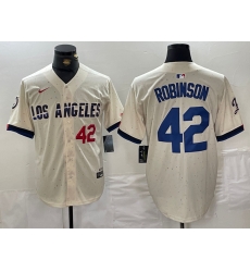 Men Los Angeles Dodgers 42 Jackie Robinson Cream Stitched Baseball Jersey 2
