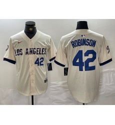 Men Los Angeles Dodgers 42 Jackie Robinson Cream Stitched Baseball Jersey 3