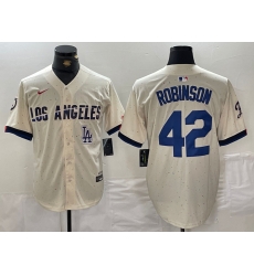 Men Los Angeles Dodgers 42 Jackie Robinson Cream Stitched Baseball Jersey 4