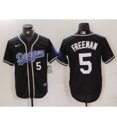 Men Los Angeles Dodgers 5 Freddie Freeman Black Cool Base With Patch Stitched Baseball Jersey 1