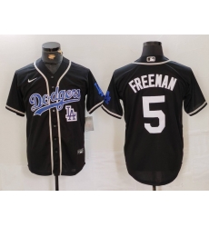 Men Los Angeles Dodgers 5 Freddie Freeman Black Cool Base With Patch Stitched Baseball Jersey 2