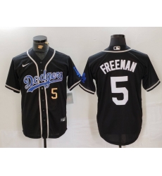 Men Los Angeles Dodgers 5 Freddie Freeman Black Cool Base With Patch Stitched Baseball Jersey 3