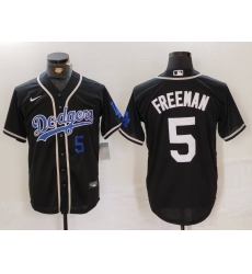 Men Los Angeles Dodgers 5 Freddie Freeman Black Cool Base With Patch Stitched Baseball Jersey 4
