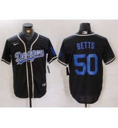 Men Los Angeles Dodgers 50 Mookie Betts Black Cool Base With Patch Stitched Baseball Jersey