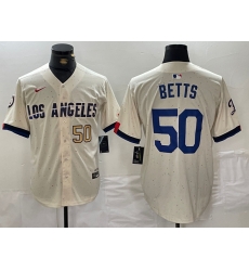 Men Los Angeles Dodgers 50 Mookie Betts Cream Stitched Baseball Jersey 1