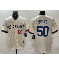 Men Los Angeles Dodgers 50 Mookie Betts Cream Stitched Baseball Jersey 2