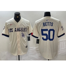 Men Los Angeles Dodgers 50 Mookie Betts Cream Stitched Baseball Jersey 3