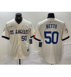 Men Los Angeles Dodgers 50 Mookie Betts Cream Stitched Baseball Jersey 4