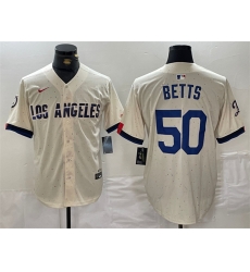 Men Los Angeles Dodgers 50 Mookie Betts Cream Stitched Baseball Jersey