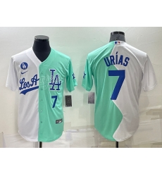 Men Los Angeles Dodgers 7 Julio Urias 2022 All Star White Green Cool Base Stitched Baseball Jersey 2