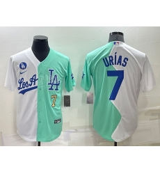 Men Los Angeles Dodgers 7 Julio Urias 2022 All Star White Green Cool Base Stitched Jersey
